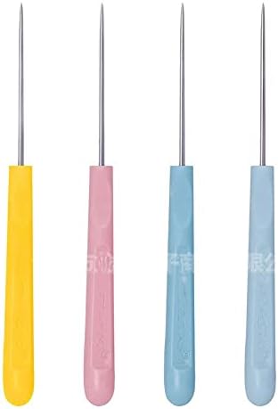 4PCS Plastic Handle Metal Needle Sewing Awl Round Hole Plastic Handle Bradawl DIY Tool Sewing Awl Straight Tip Needle Awl