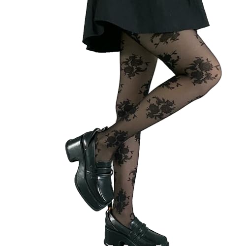 Medias largas con diseño de rosas negras para mujer medias blancas encantadoras