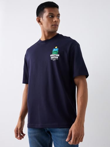 Image of Spykar Men's Oversized Round Neck Half Sleeve Solid Casual T-Shirt