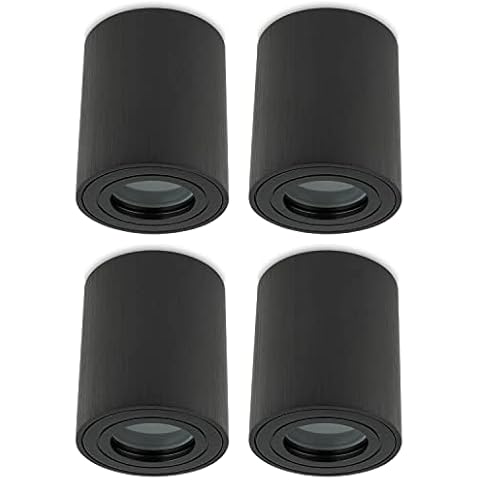 Sweet Led 4x Aufbaustrahler schwarzer Ring IP44 Bad Aluminium Deckenleuchte Feuchtraum 95mm hoch Aufbauleuchte Aufbauspot 230V Aufputzstrahler Deckenlampe GU10 geeignet Unterbauleuchte Cover