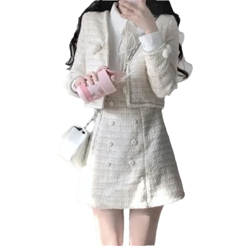 Conjunto de vestido de dos piezas con chaqueta corta de tweed adelgazante para mujer, Abrigo de estilo clásico de una sola pieza, XL