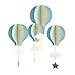 Toyvian 4 piezas de papel adornos colgantes globos aerostáticos 3D con nubes estrellas decoración del techo para la guardería de casa (azul)