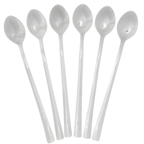 Image of Long Handle Spoon, Long Mixing Stirring Spoon for Iced Tea, Coffee Suitable for Tall Glasses, Cocktail Bar Stainless Steel Long Handle Spoon, Soda Spoon, Milkshake Spoon (6-pcs-Long-Sumn)