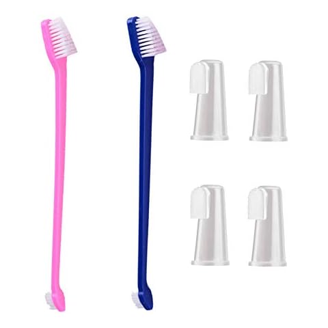 Dog Toothbrush,Dog Toothbrush Set,Pet Toothbrush Finger,Finger Toothbrush for Small & Large Dogs and Breed,Cat Toothbrush,Pets Toothbrushes (Pink+Blue) Cover