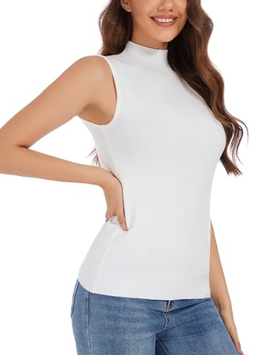 Sleeveless Mock Neck Tops for Women Slim Fit Turtleneck Vest Knit Sweaters4