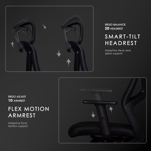Image of Varaha Agni BIS Certified Ergonomic Office High Back Chair | 5 Year Warranty | Adjustable 2D Headrest, 1D PU Armrest, Seat Sliding Mechanism with 3 Multilock Recline | Gaming Desk Chair for Home|Black