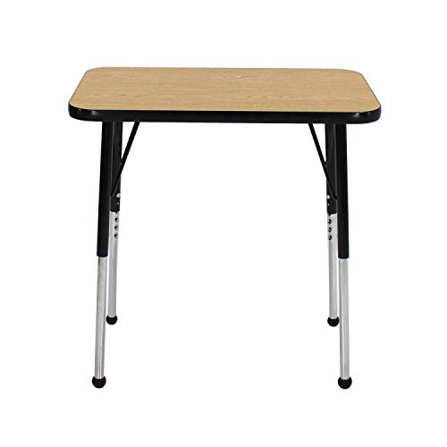 Image of FDP Rectangle Single Student Activity Table (30 x 18 inch), Standard Ball Glide Legs, Adjustable Height 19-30 inches; For Social Distance, Virtual In-Home, Classroom Learning - Oak Top /Black Edge