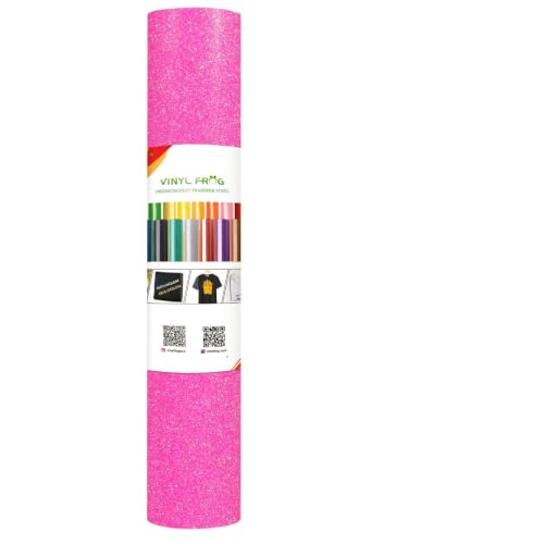 Image of VINYL FROG Hot Pink Glitter HTV Vinyl Roll 10'' x 8ft Neon Pink Glitter Iron on Vinyl for All Cutting Machine Sparkly Heat Transfer Vinyl for T-Shirts & DIY Craft Gifts, Easy to Cut, Weed & Transfer