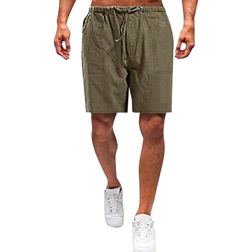 Men's Casual Shorts Summer Loose Fit Solid Color Stylish Beach Shorts Stretch Waist Athletic Workout Drawstring Shorts(Brown,5X-Large) #TOP24