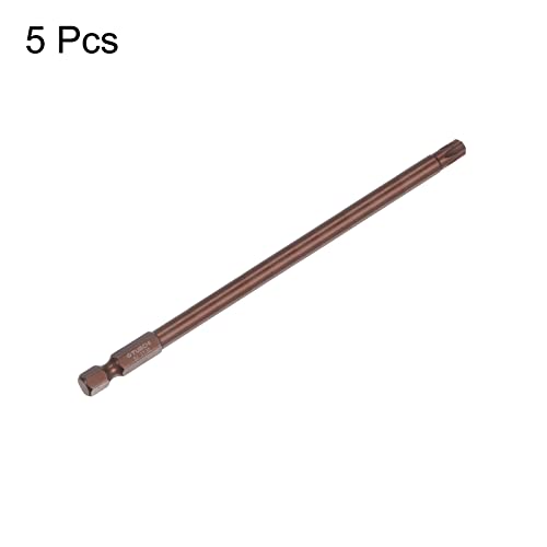 Harfington 5Pcs T30 Torx Bit 1/4" Hex Shank 6" Length Magnetic Security Star Screwdriver Power Tool, Red #TOP2