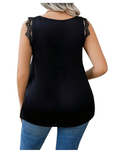 SHENHE Women's Plus Size Lace Trim V Neck Sleeveless Satin Loose Tank Elegant Top Shirt2