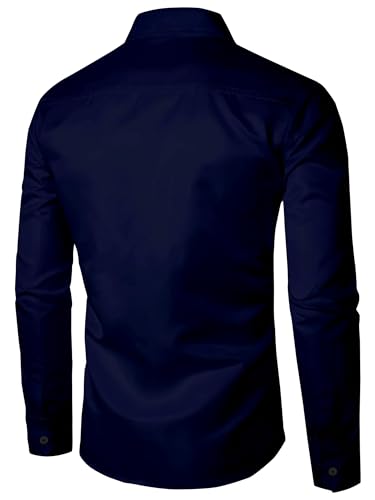 Image of BABIRUSA Men's Cotton Blend Shirt with Solid Bottom Down Long Sleeve Spread Collared Neck Regular Fit and Standard Length | Shirt for Man