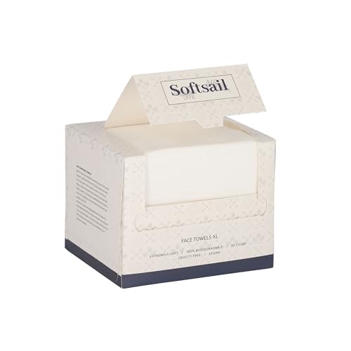 SOFTSAIL Disposable Face Towels Viscose 50 Pieces Makeup Removal Wipes Facial Dry Soft Biodegradable 2 Sides XL White
