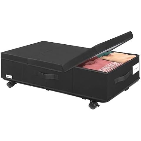 Supowin Under Bed Storage with Wheels, Rolling Underbed Storage Containers with Lids, Under Bed Shoe Storage Bins Organizer with Reinforced Metal Bottom Support and Three Handles, 1 Pack Black Cover