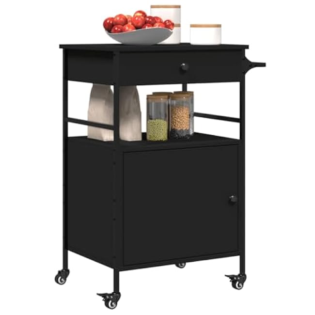 Kitchen Trolley Black, 22x16.9x35.2 Engineered Wood Storage Cart with Wheels, Mobile Serving Bar for Home Dining Room-xergQIoL