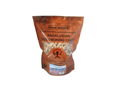 Cherry Wood BBQ Smoker Smoking Chips 850g 3.4 Litre Andalusian Artisan Premium Quality Natural Eco Friendly Wood Chips for Gas Charcoal Grill Outdoor Cooking Fuel for Authentic BBQ Flavour