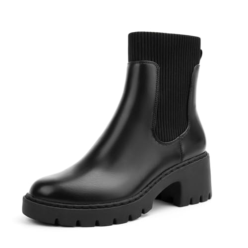 Women's Chelsea Boots Platform Elastic Zippers Chunky Heel Lug Sole Comfort Slip On Boot for Women