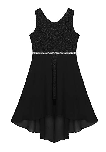 Yizyif Big Girls Sparkle Waist Princess Prom Wedding Gown Formal Dance Party High Low Chiffon Dresses Rhinestone Black 14 #TOP2
