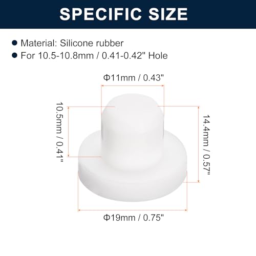 Image of uxcell 32 Pieces White Rubber Stopper, 11mm Plug Holes for 10.5-10.8mm /0.41-0.42 inch Hole