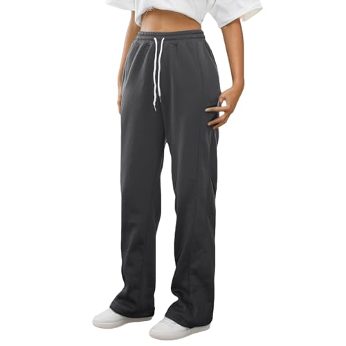 Girls Sweatpants Open Bottom Wide Leg Joggers Teen Baggy Elastic Drawstring Sweat Pants Fleece Jogging with Pockets