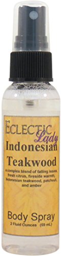 Eclectic Lady Indonesian Teakwood Body Spray, Double Strength, 2 ounces, Body Mist for Women with Clean, Light & Gentle Fragrance, Cologne with Soft, Subtle Aroma For Daily Use