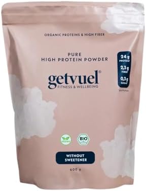 getvuel Bio Vegan Protein Pulver Neutral 600g – 24g pflanzliches Eiweiß pro Portion aus Ackerbohne & Erbse – ohne Zucker­zusatz, Soja- & Glutenfrei, ohne künstliche Zusätze