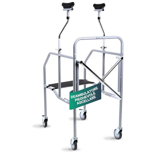 REMEDIA ONE - Deambulatore con Seduta e Sottoascellari Regolabili - Girello per Anziani e Disabili Pieghevole da Interno o Esterno - Deambulatore per Anziani 4 Ruote