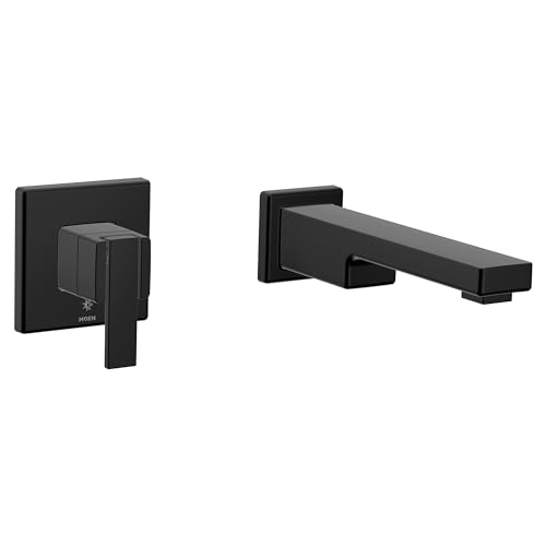 Moen 90 Degree Matte Black Single Handle Wall Mount Tub Filler High Flow Tub Faucet with 10" Spout Reach, WTS911BL by Moen - Used condition - US$770.99