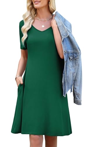 Image of WEACZZY Summer Dresses for Women 2026 V-Neck Casual T Shirt Dress Loose Short Sleeve Flowy Dresses with Pockets