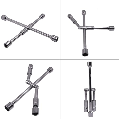 Image of 14-Inch Foldable 4-Way Lug Wrench Set - 17, 19, 21, 23mm for Car, SUV, Truck (Cross Lug Nut Removal Tool)