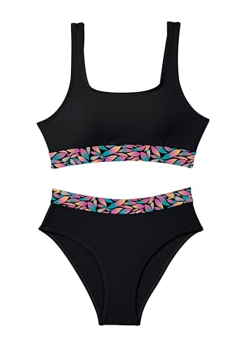 Image of Beautikini Period Swimwear Two Piece Menstrual Leakproof Swimsuit Bikini Sets Mid Waist Print Bathing Suit for Women