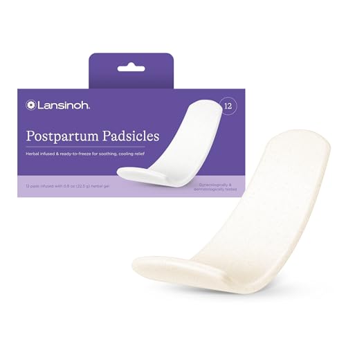 Lansinoh Postpartale Pads, Postpartum Essentials Padscicles, Damm-Eisbeutel mit kühlender und beruhigender Aloe Vera, Hamamelis-Pads für die Postpartale Pflege, 12 Stück