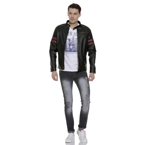 Image of Leather Retail cherry striped Faux Leather Jacket For Man
