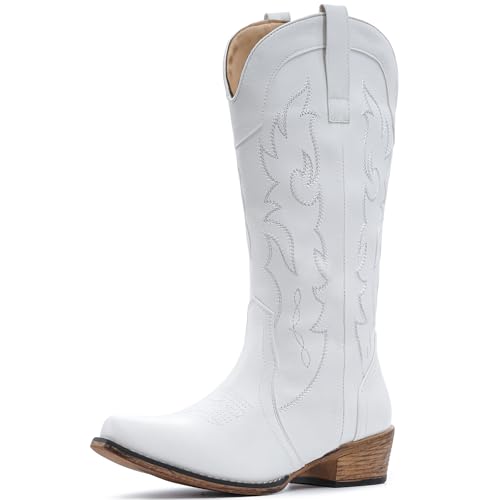 Image of IUV Cowboy Boots for Women Mid Calf Fashion Cowgirl Boots with Embroidery Western Snip Toe