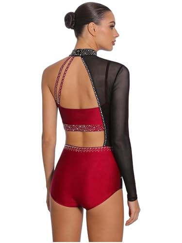 Combinaison ballet brillante avec strass et manches longues danse
