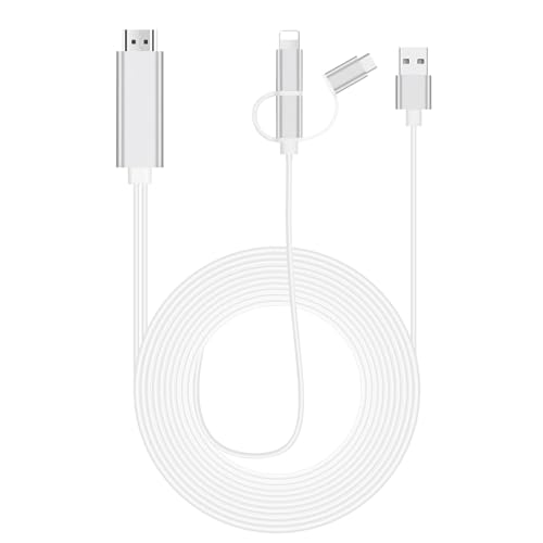 TICFOX Cable Adaptador USB a HDMI 3 en 1, Micro USB/para iOS/Tipo C a HDMI Cable para iPhone, para Samsung y más, Compatible con resolución 1080P, Cable Adaptador de teléfono a HDTV para televisores