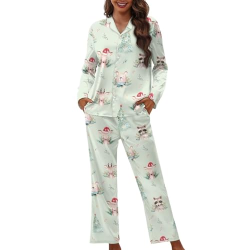 TOFRIMADE Pyjama-Set für Damen, lange Hose, Nachtwäsche-Set, weich, bequem, Nachtwäsche, V-Ausschnitt, Loungewear, niedlicher Schlafanzug,...