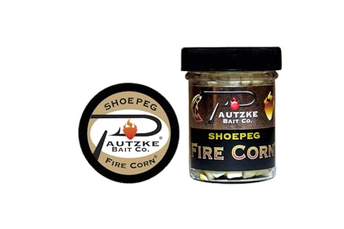 PAUTZKE'S Shoepeg Fire Corn, Natural Color - Effective Fishing Bait for Kokanee Salmon and Trout, Krill Scent Cured Fish Bait, Sweet and Firm Shoepeg Kernels, Ready-to-Use, 1.5 Oz