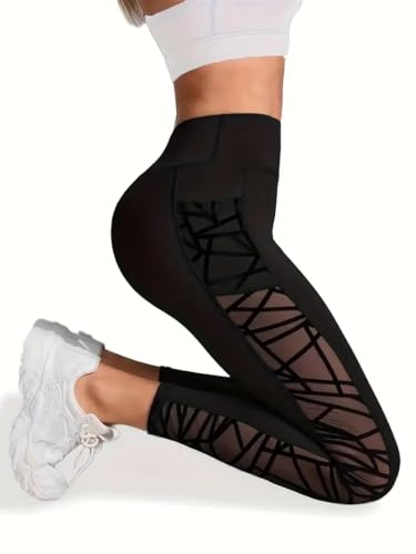 Butt Lifting Women's Sports Yoga Leggings, Mesh Stitching Pockets Tight Sports Pants4