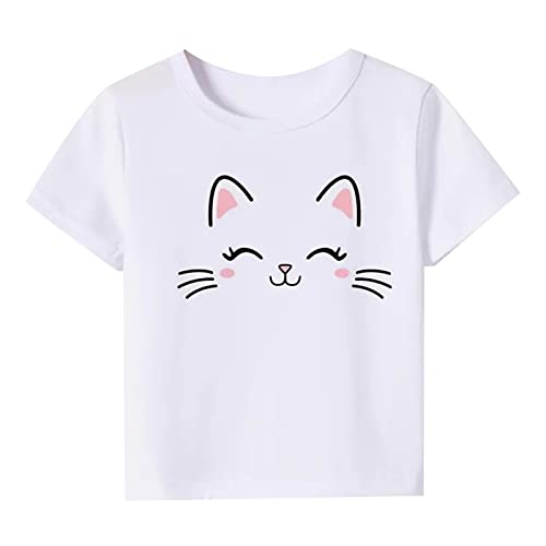 Toddler Baby Girls Short Sleeve Tees Cotton Cute Cat Print T Shirt Tops Kids Soft Crewneck Undershirts Birthday Clothes