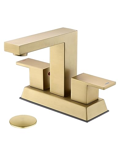 Tohlar - Torneiras de casa de banho de ouro escovado, 2 alças, conjunto central de 4 polegadas para lava-loiças de 2 ou 3 orifícios, torneira para lavatório de casa de banho RV com drenagem dobrável e