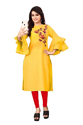 Image of OM SAI LATEST CREATION Slub-Rayon 3 /4 Sleeve Printed A-Line Kurti for Women