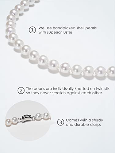 Round White Simulated Shell Pearl Necklace 16"-24" Length Unisex Pearl Strand for Women and Men2