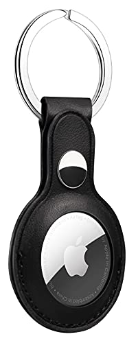 Image of M.G.R.J PU Leather Protective Key Ring Case Cover Compatible for Apple AirTag (Black)