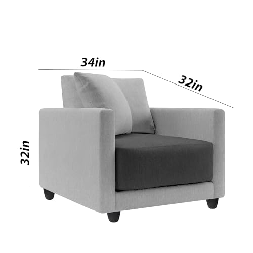 Image of Casaliving Dominic 1 Seater Sofa Set for Living Room (Black Grey Fabric) Premium Fabric Sofa