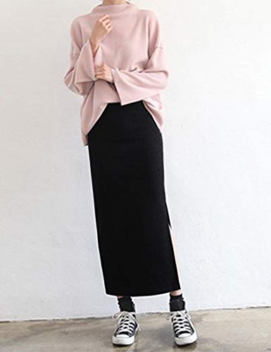 Ylingjun Women's Fleece Lined One Side Split Jersey Pull On Pencil Long Skirt3