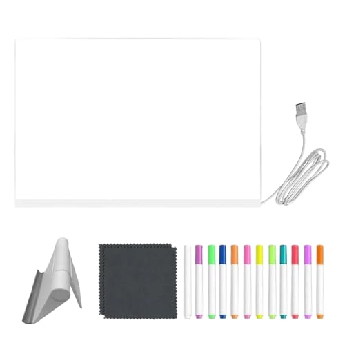 Tablero de notas LED, bloc de escritura acrílico transparente, pizarra LED de borrado en con bolígrafos de 12 colores y soporte plegable, para pintura de cumpleaños de niñas, niños, aula, viaje