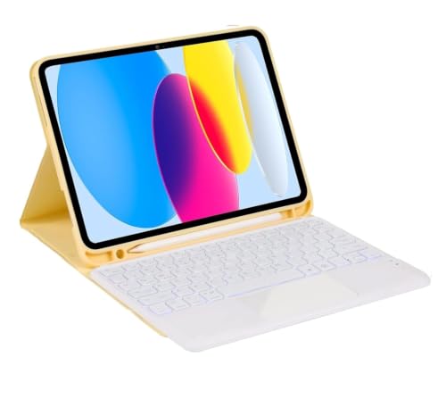 Image of RTSY Keyboard case for Pad A16 (11th) & 10th Gen with Multi Gesture Touchpad & 7-Color Backlit,Multi Viewing Angle,Pencil Slot,Magnetically Detachable Bluetooth Keyboard-Yellow /White