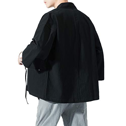 Image of PRIJOUHE Men's Kimono Jackets Cardigan Lightweight Casual Cotton Blends Linen Seven Sleeves Open Front Coat Outwear