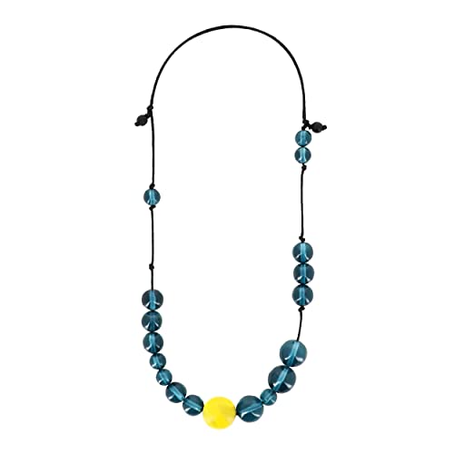 Collier Lemon corde enduite résine transparente et billes bois réglable UNI